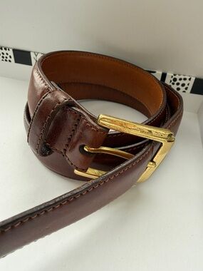 Men's Brown Leather Belt with Gold Buckle